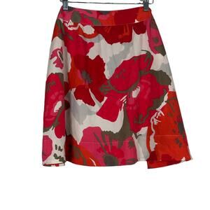 New York & Company Mini Floral Skirt Womens 12 Red A-Line Pleated Boho Tropical